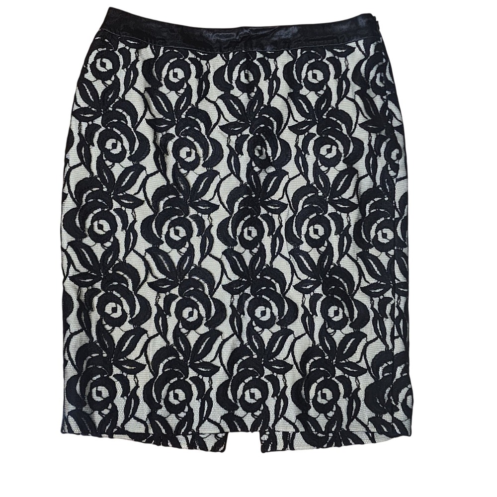 Ann Taylor Black Lace Pencil Skirt Wool Blend Party Cocktail Classic 6 Petite‎